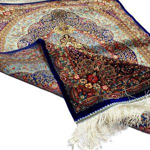 4x3 Persian Blue Aqua Yellow Medallion Qum Wool Silk Cotton Floor Area Decor Rug